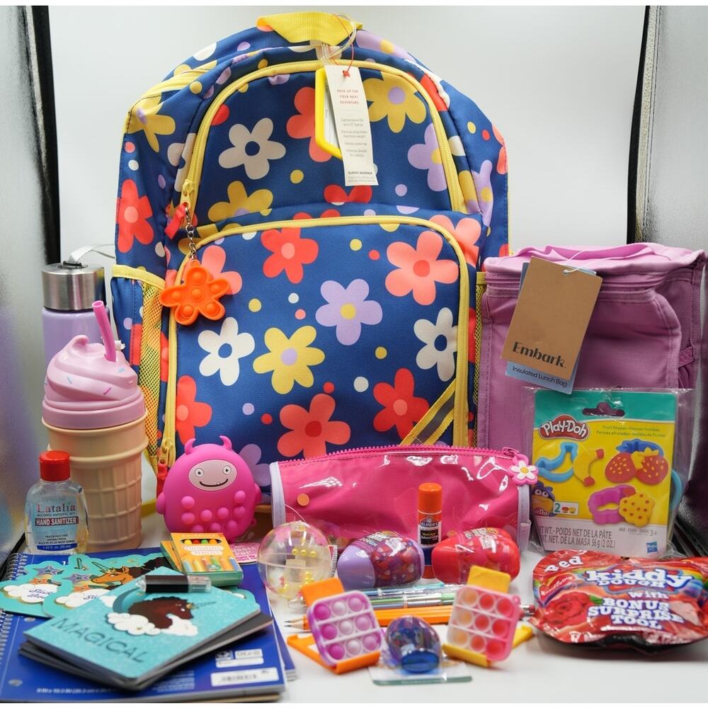 Cat & Jack Floral‎ Backpack Bundle w/ Embark Lunch Bag, Toys & Supplies NEW